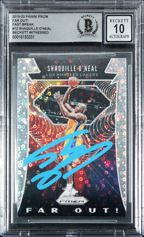 Lakers Shaquille O'Neal Signed 2019 Panini Prizm FO #12 Card Auto 10! BAS Slab