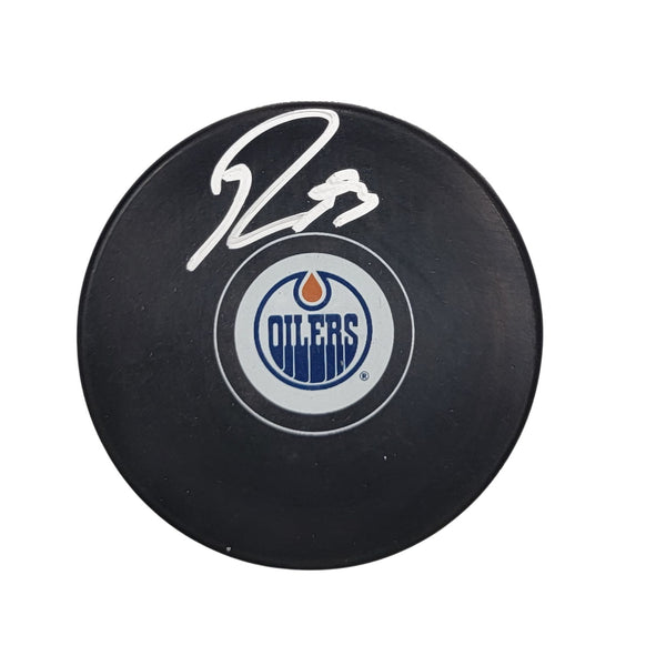 Ryan Nugent Hopkins Autographed Edmonton Oilers Logo Hockey Puck Beckett