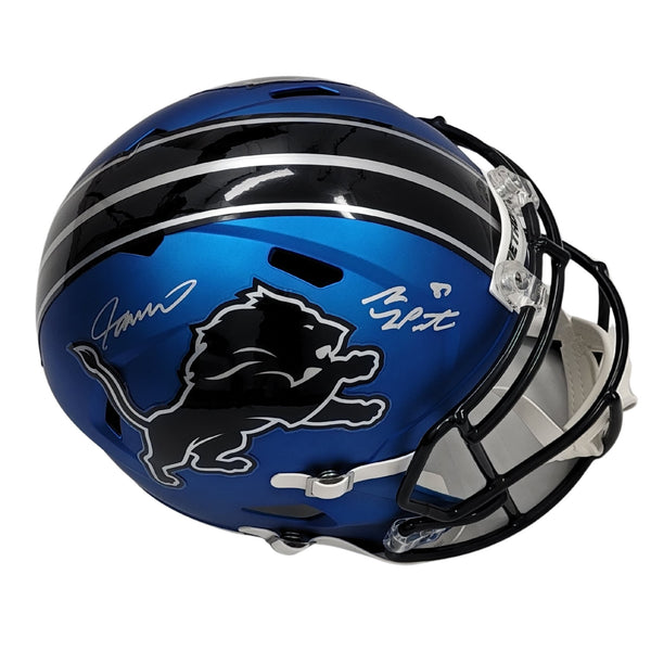 Sam LaPorta & Jameson Williams Signed Lions 2024 ALT Blue Replica Helmet BAS