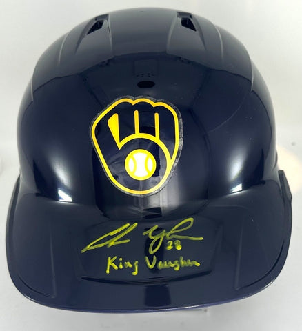 Brewers ANDREW VAUGHN Signed Full Size Milwaukee Rawlings BLUE Helmet AUTO - JSA