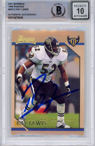 Ray Lewis Autographed 2001 Bowman #BRC2 (Grade 10) Slabbed BAS 39922