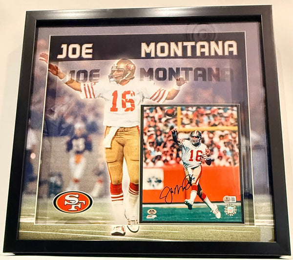 Joe Montana Autographed 8x10 Photo San Francisco 49ers Lighted Shadowbox BAS COA