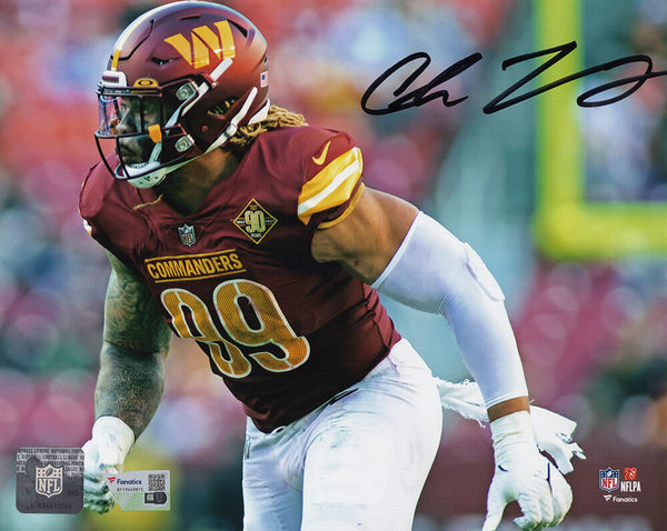 Chase Young Signed Commanders Pass Rush Action 8x10 Photo (Fanatics COA)