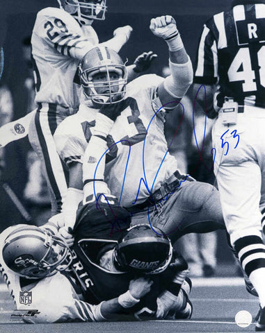 Bill Romanowski Signed San Francisco 49ers B&W Action 16x20 Photo (SCHWARTZ COA)