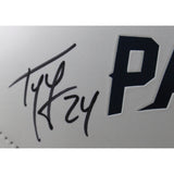 Ty Law Autographed/Signed New England Patriots Logo Football HOF Beckett 54298