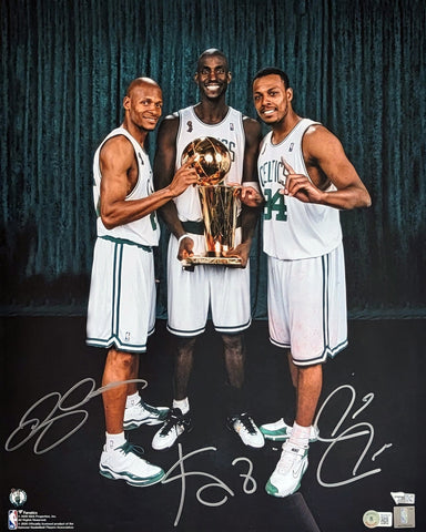 Kevin Garnett Paul Pierce Ray Allen Signed Celtics Big 3 Champs 16x20 Photo BAS