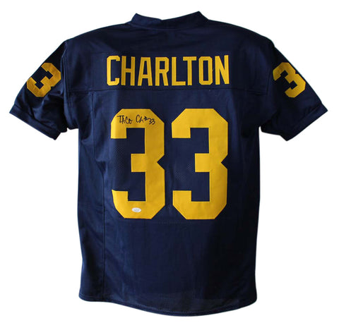 Taco Charlton Autographed/Signed College Style Blue XL Jersey JSA 23994