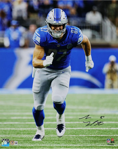 Sam LaPorta Detroit Lions Signed 16" x 20" Running Route in Blue Jersey Photo