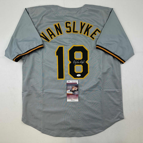 Autographed/Signed Andy Van Slyke Pittsburgh Grey Baseball Jersey JSA COA