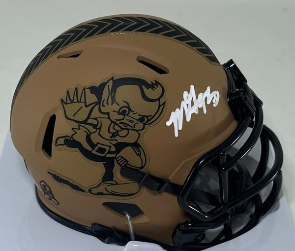 Browns MYLES GARRETT Signed Riddell '23 SALUTE Speed Mini Helmet AUTO - BAS
