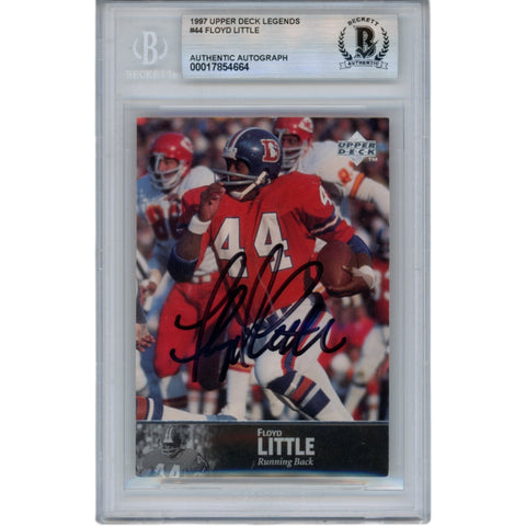Floyd Little Signed 1997 Upper Deck Legends #44 Trading Card Slab Beckett 51545