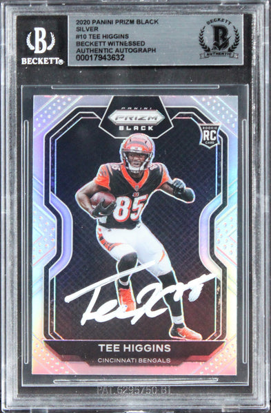 Bengals Tee Higgins Signed 2020 Panini Prizm Black Silver #10 Card BAS Slabbed