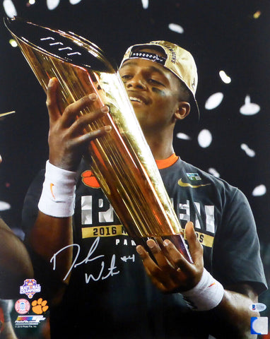 DESHAUN WATSON AUTOGRAPHED 16X20 PHOTO CLEMSON HOLDING TROPHY BECKETT 113719