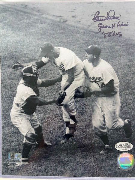 Johnny Podres Brooklyn Dodgers Autographed 8x10 1955 World Series Photo JSA COA