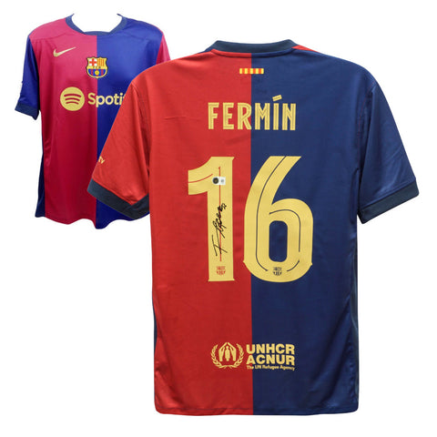 Fermin Lopez Signed Barcelona Home Soccer Jersey #16 with Beckett COA
