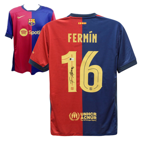 Fermin Lopez Signed Barcelona Home Soccer Jersey #16 with Beckett COA