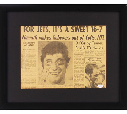 Joe Namath Signed New York Jets Framed "For Jets It's a Sweet 16-7" w/ 2 insc.