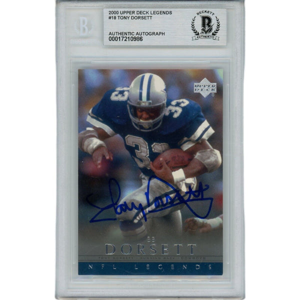 Tony Dorsett Signed 2000 Upper Deck Legends Slabbed Trading Card Beckett 45904