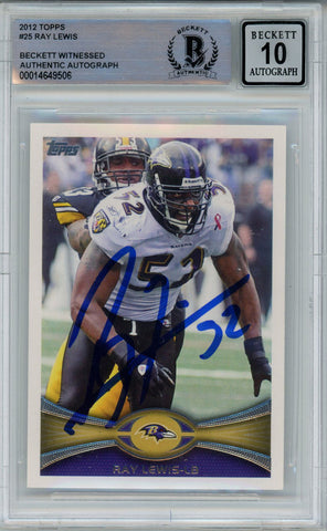 Ray Lewis Autographed/Signed 2012 Topps #25 Trading Card Beckett 10 Slab 39264