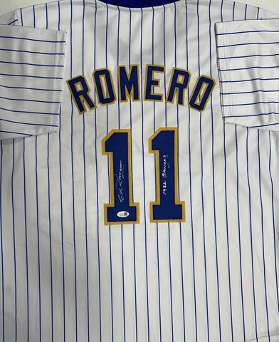 ED ROMERO Signed Custom Replica Pinstripe Jersey AUTO - Milwaukee Brewers - JSA