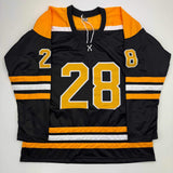 Autographed/Signed Elias Lindholm Boston Black Hockey Jersey JSA COA