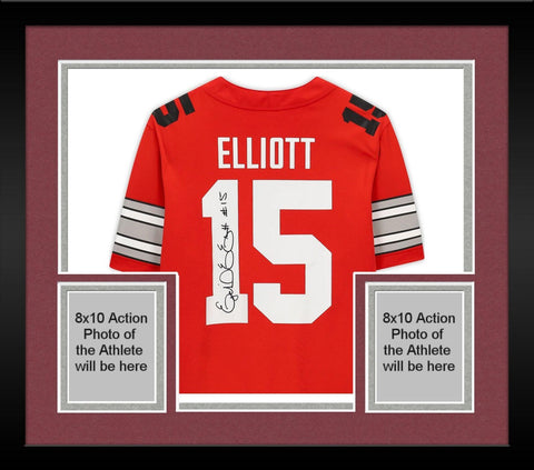 Framed Ezekiel Elliot Ohio State Buckeyes Signed Scarlet Nike Game Jersey