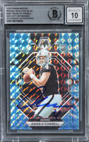 Raiders Aidan O'Connell Signed 2023 Panini Mosaic RB #281 RC Auto 10! BAS Slab