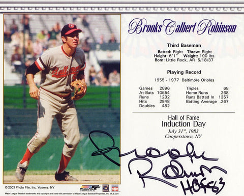 Brooks Robinson Signed Orioles HOF Induction Day 8x10 Photo w/HOF - (SS COA)