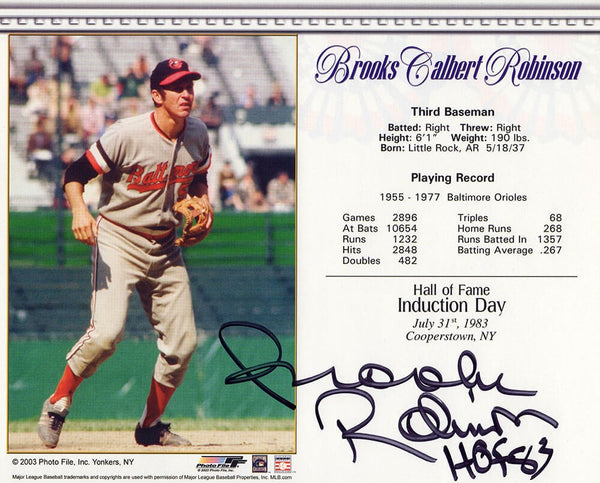 Brooks Robinson Signed Orioles HOF Induction Day 8x10 Photo w/HOF - (SS COA)