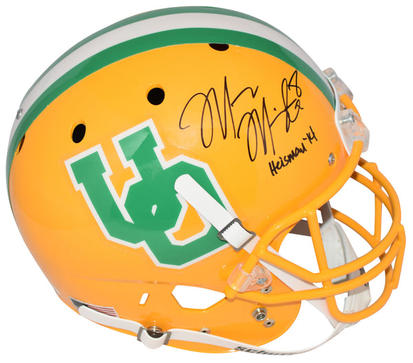 MARCUS MARIOTA SIGNED OREGON DUCKS FULL SIZE THROWBACK HELMET W/ HEISMAN 14