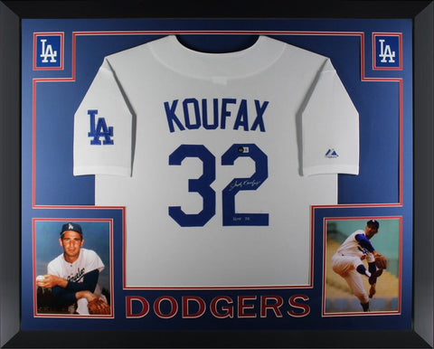Sandy Koufax Autographed Los Angeles Dodgers Majestic Framed Jersey HOF Beckett