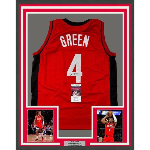 Framed Autographed/Signed Jalen Green 33x42 #4 Houston Red Jersey JSA COA