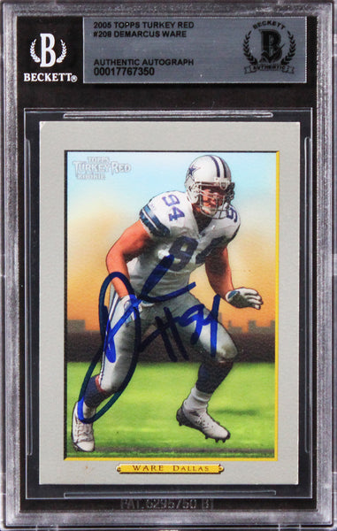 Cowboys Demarcus Ware Signed 2005 Topps Turkey Red #208 Card BAS Slabbed