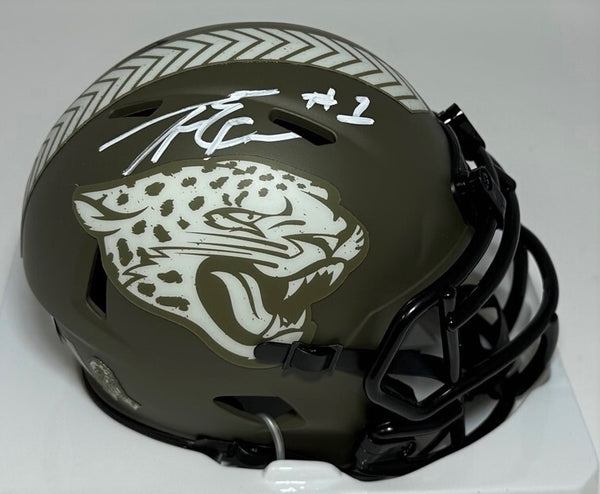Jaguars TRAVIS ETIENNE Signed SALUTE TO SERVICE Speed Mini Helmet AUTO - BAS