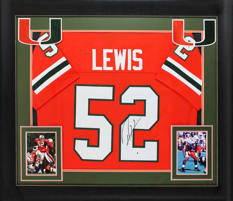 Miami Ray Lewis Authentic Signed Orange Pro Style Framed Jersey BAS Witnessed