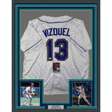 Framed Autographed/Signed Omar Vizquel 35x39 Seattle White Jersey JSA COA
