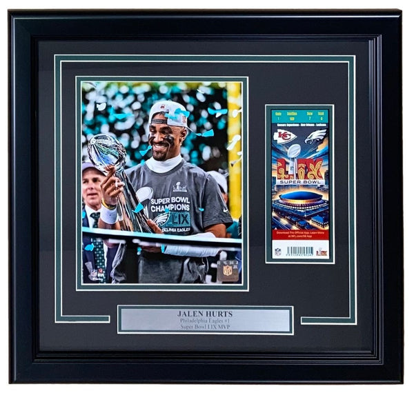 Jalen Hurts Framed 8x10 Philadelphia Eagles SB59 LIX MVP Trophy Photo w/ Rep