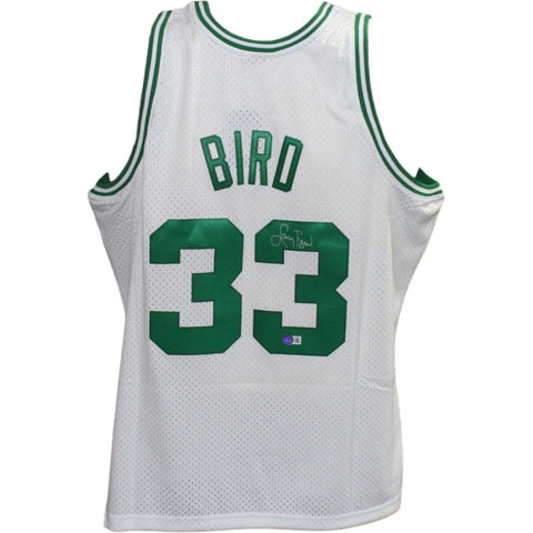 Larry Bird Autographed/Signed Boston Celtics M&N White Jersey Beckett 42036