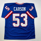 Autographed/Signed Harry Carson New York Blue Football Jersey Beckett BAS COA