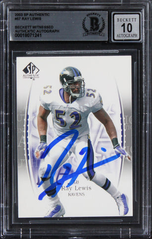 Ravens Ray Lewis Signed 2003 SP Authentic #57 Card Auto Graded 10! BAS Slabbed