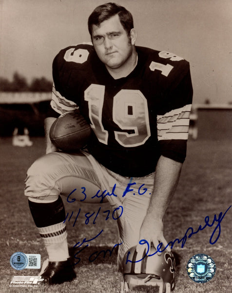 Tom Dempsey Autographed/Signed New Orleans Saints 8x10 Photo Beckett 57773