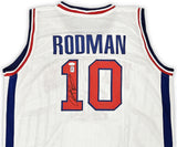 DETROIT PISTONS DENNIS RODMAN AUTOGRAPHED SIGNED WHITE JERSEY JSA STOCK #215731