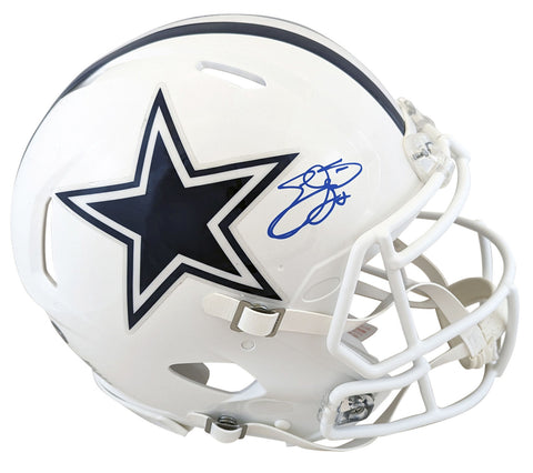 Cowboys Emmitt Smith Signed '22 Alt White Full Size Speed Proline Helmet BAS Wit