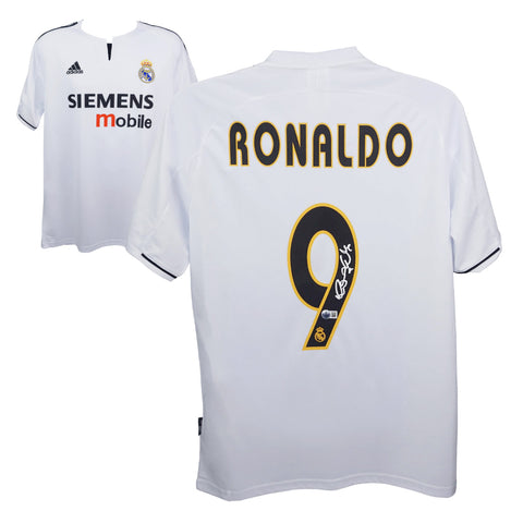 Ronaldo Nazario Signed Real Madrid Home Soccer Jersey #9 with Beckett Witness