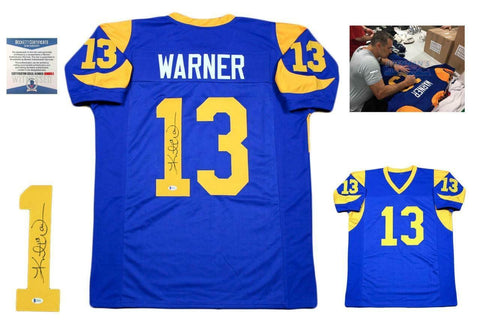 Kurt Warner Autographed SIGNED Custom Jersey - Beckett - Royal