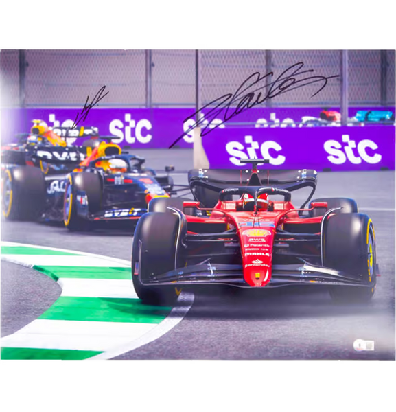 Leclerc & Perez Signed Formula 1 Racing Print Size 16'' x 20'' with Beckett COA