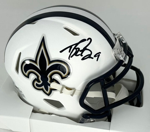 Saints HOF'er DREW BREES Signed Riddell FLAT WHITE Speed Mini Helmet AUTO - BAS