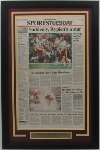 Redskins 1992 Super Bowl XXVI Champ The Washington Times Newspaper Framed 157892