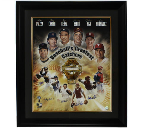 Baseballs Greatest Catchers Signed Framed 20x24 MLB Photo/Piazza, Berra, Bench