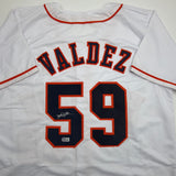 Autographed/Signed Framber Valdez Houston White Baseball Jersey Beckett BAS COA